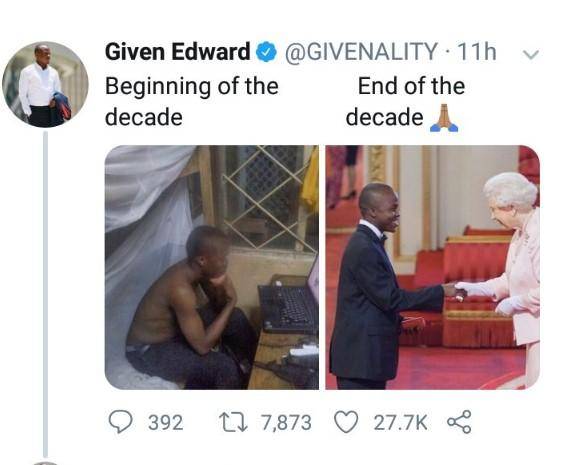 Man Shares Photos of How He Started the Decade and Ends It Receiving an Award from Queen Elizabeth