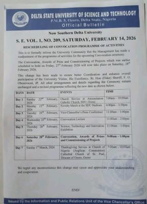 Southern Delta University reschedules Convocation Ceremony