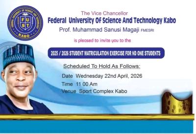 Federal University of Science and Technology Kabo announces matriculation, 2025/2026