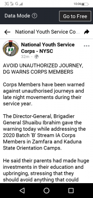 Avoid unauthorized journey DG warns corps members