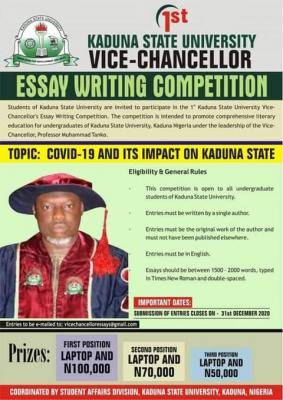 Kaduna state university vice chancellor 1st Essay Competition