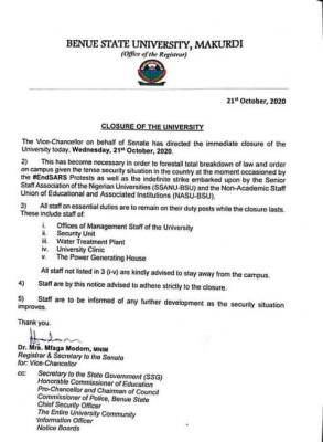 BSU notice on temporary closure of the university