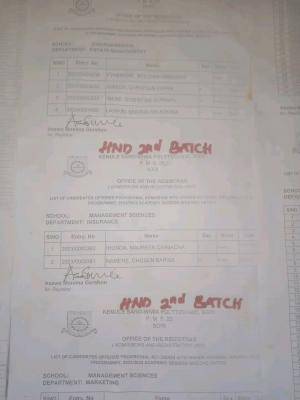 KENPOLY HND 2nd Batch Admission List 2023/2024 is out