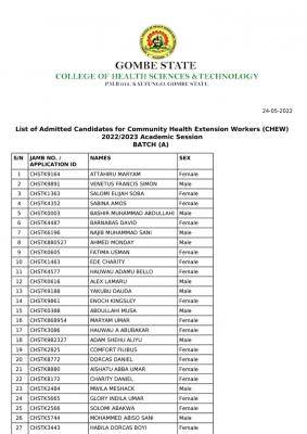 Gombe College of Health Tech. Kaltungo Admission List, 2022/2023