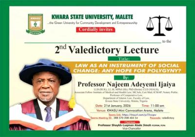 KWASU holds 2nd Valedictory Lecture on Law as Instrument of Social Change