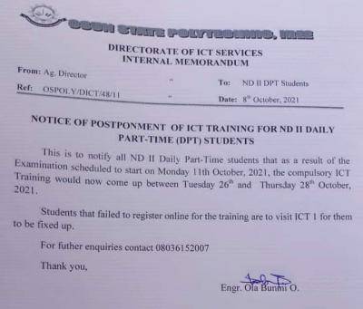 OSPOLY postpones ND II DPT ICT training