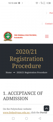 Fed Poly Nasarawa registration process for newly admitted candidates, 2020/2021