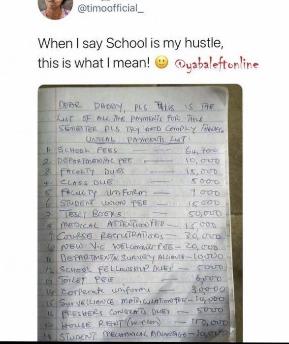 UNICAL student shares an itemized list of his “hustle”