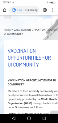 UI notice on Yellow Fever and Meningitis vaccination