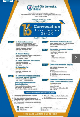 Lead City University announces 16th Convocation Ceremony