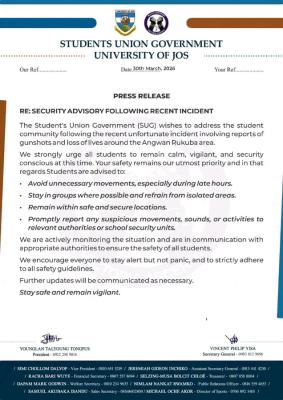 UNIJOS SUG security advisory