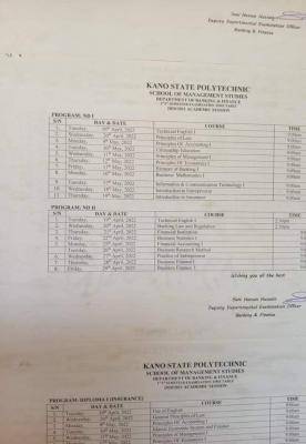Kanopoly 1st/3rd semester examination timetable, 2020/2021