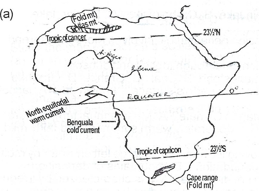 2002 Waec Geography Theory A On A Sketch Map Of Africa Locate And Name I Two Fold Mountain Areas Myschool