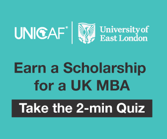 Complete Unicaf's 2-minute Quiz to study for an MBA degree from the University of East London!